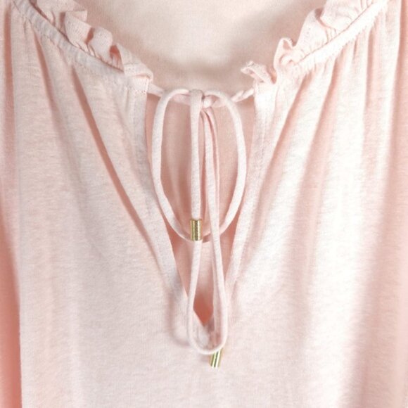 NWT LAUREN RALPH LAUREN BLACK LABEL LINEN Blend Ruffle Neck Top Keyhole Neck LG - Picture 11 of 15